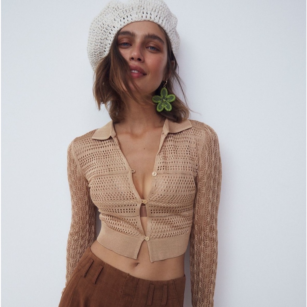Free People Metallic Gold Cropped Sweater - Large